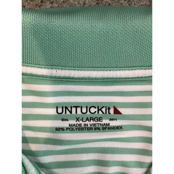 UNTUCKit Polo Shirt Cronos Feeder Green Striped Short Sleeve Golf Men’s XL - Picture 9 of 13